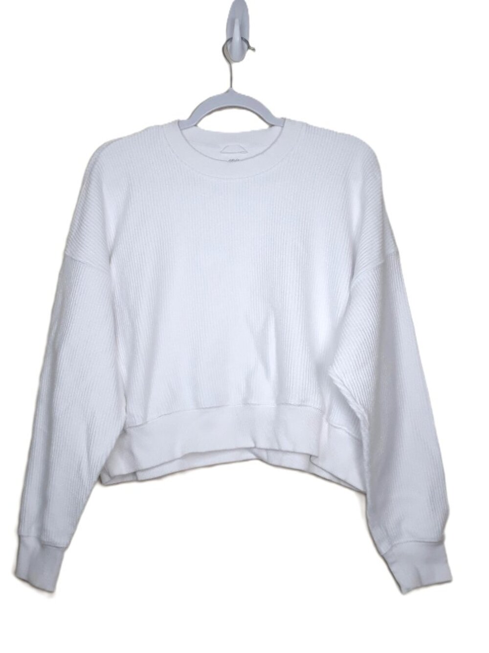 Aerie Oversized White Ribbed Sweatshirt Textured XS Scandi Clean Girl